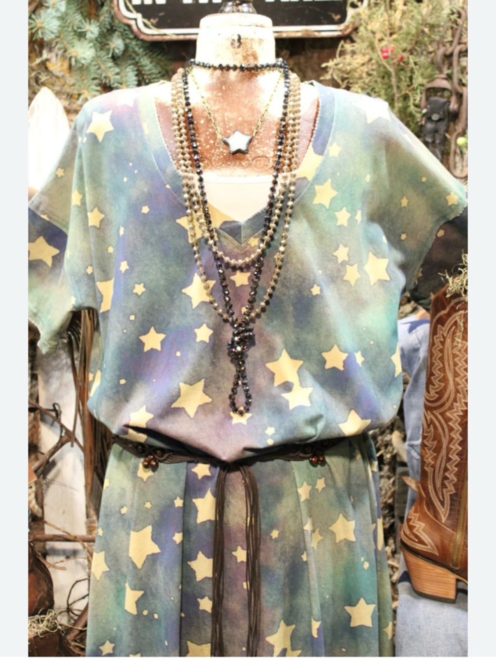 A Rare Bird - Celestial Star-Print Maxi Dress in Teal & Lavender